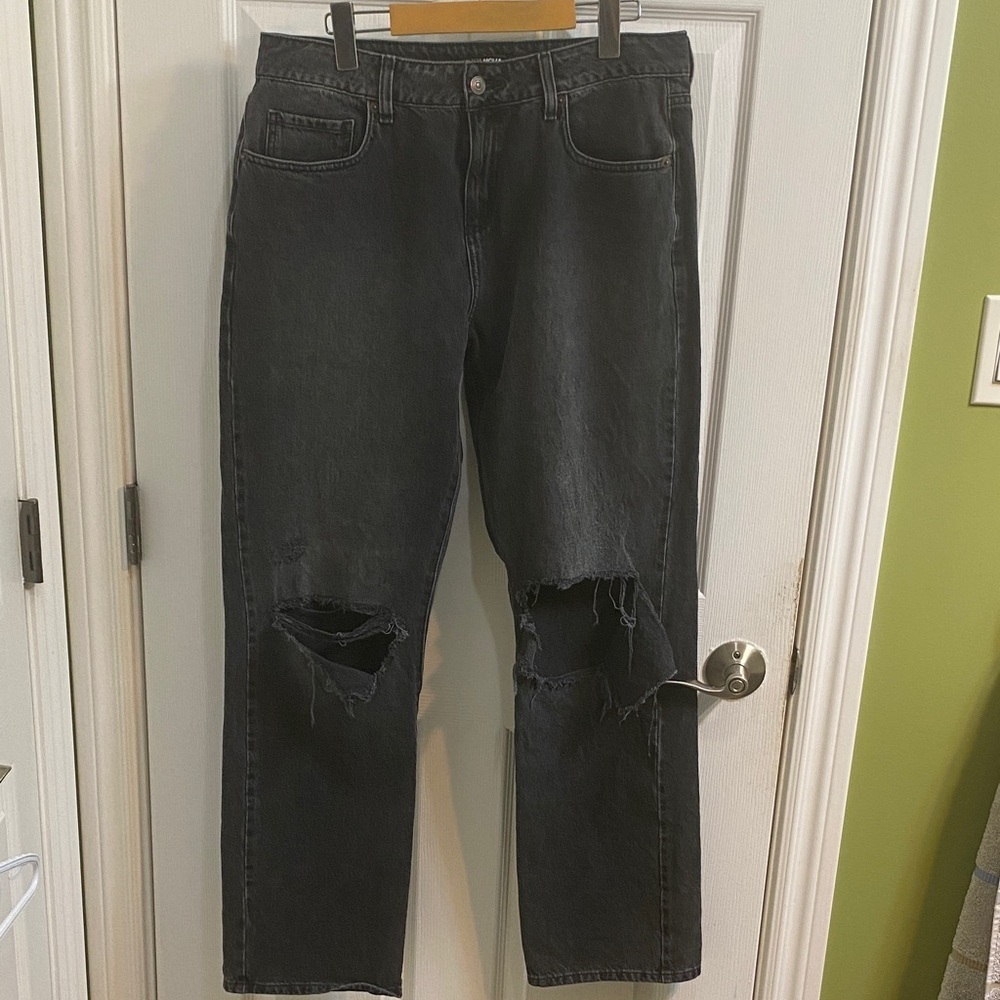 Fashion Nova Womens 90s Nostalgia Straight Leg Distressed Black Jeans Size 9 Y2K